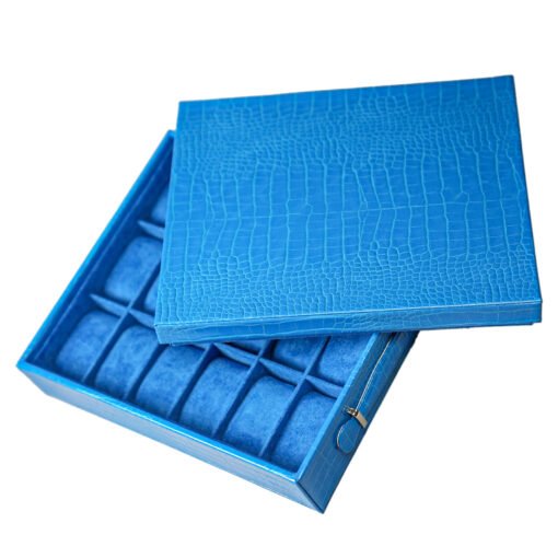 High-End 18-Piece Watch Bright Blue Box/Tray with Top Watch Storage - Image 3