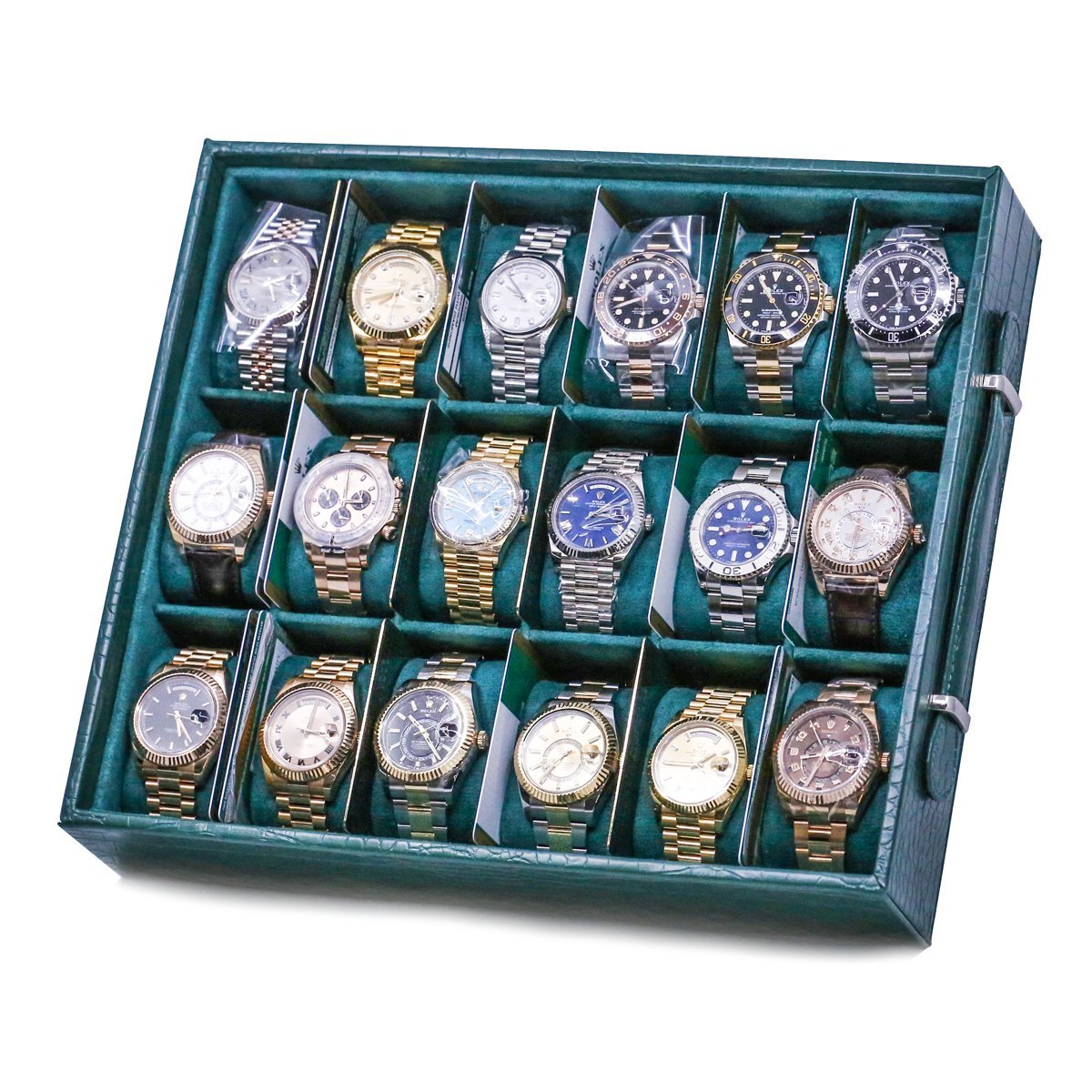 High-End 18-Piece Watch Green Box/Tray with Top Watch Storage - Image 5