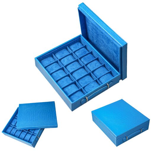 High-End 18-Piece Watch Bright Blue Box/Tray with Top Watch Storage - Image 4