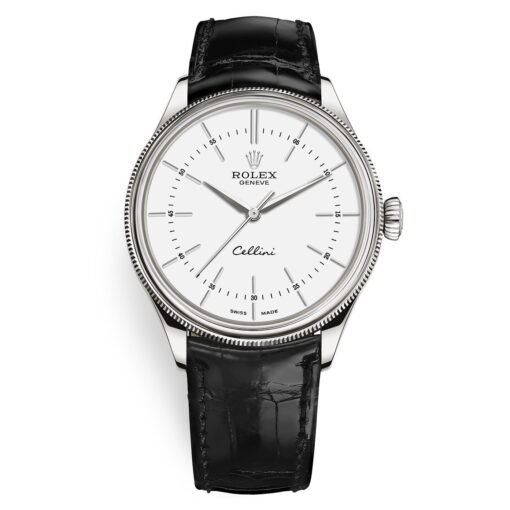 Rolex Cellini Time 50509 White Dial Leather Strap 39mm Mens Watch
