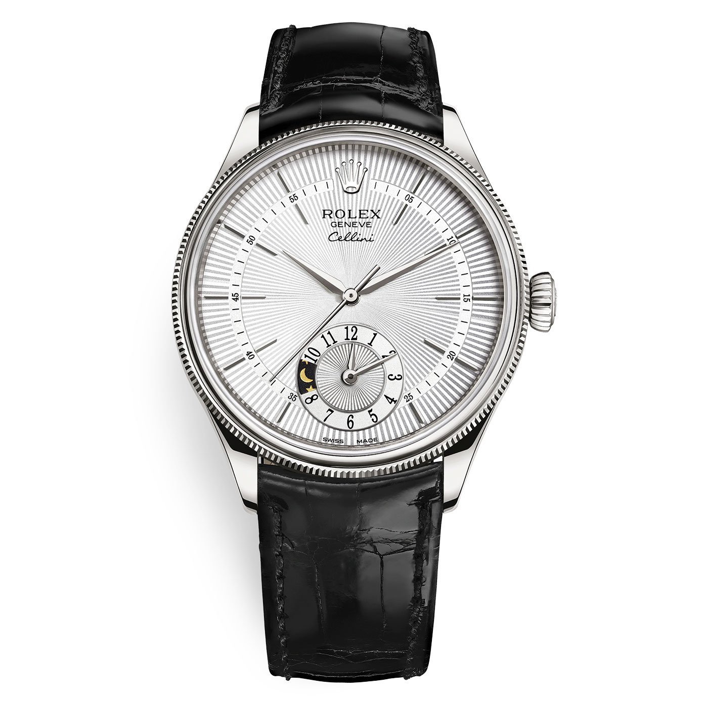 Rolex Cellini 50529-0006 Silver Dial Leather Strap Dual Time 39mm