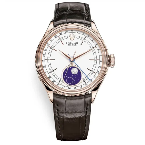Rolex Cellini Moonphase 50535 White Dial Leather Strap 39mm Watch