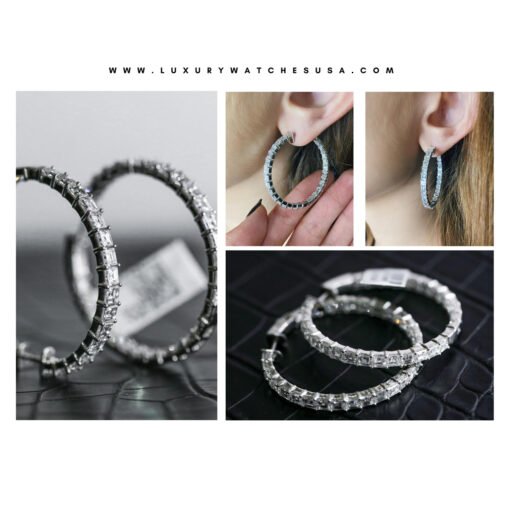 Diamond Hoop Earrings 18K White Gold - Image 4