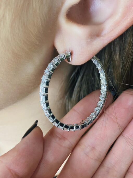 Diamond Hoop Earrings 18K White Gold - Image 3