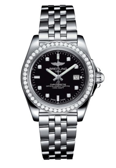 Breitling A71330531B1A1 Ladies Galactic 32 Sleek 32mm Stainless Steel and Diamond Set Trophy Black Dial