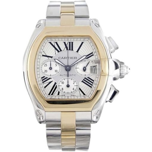 Cartier Roadster XL W62027Z1 Silver Sunray-Effect Dial Steel and Gold Bracelet Watch