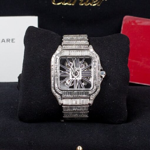 Cartier WHSA0026 Aftermarket Baguette cut Natural Diamonds Skeleton Large Watch - Image 3