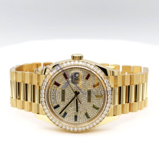 Rolex 128348RBR Day-Date 36 Diamond-Paved Rainbow Sapphire Diamond Bezel Dial Watch - Image 5