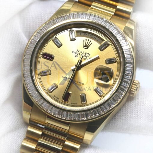 Rolex 218398BR Day-date II Yellow Gold President Diamond Bezel - Image 7