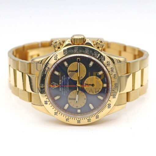 Rolex Daytona 116528 18k Yellow Gold Black and Champagne Dial Automatic Watch - Image 4