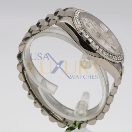 Rolex 218349 Day-Date II 41mm White Gold with factory Diamond Bezel and Factory Diamond and Sapphire Silver Dial Watch - Image 4