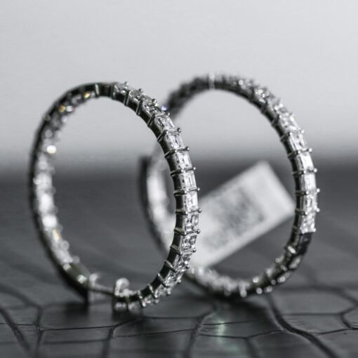 Diamond Hoop Earrings 18K White Gold - Image 2