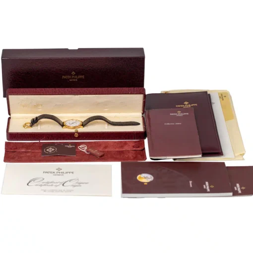 Patek Philippe 3919J-001 Calatrava 33mm 18k Yellow Gold White Dial Black Leather Strap Watch - Image 6