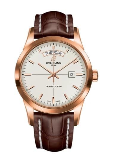 Breitling R45310121G1P1 Transocean Day & Date 43mm 18k Red Gold Mercury Silver Dial