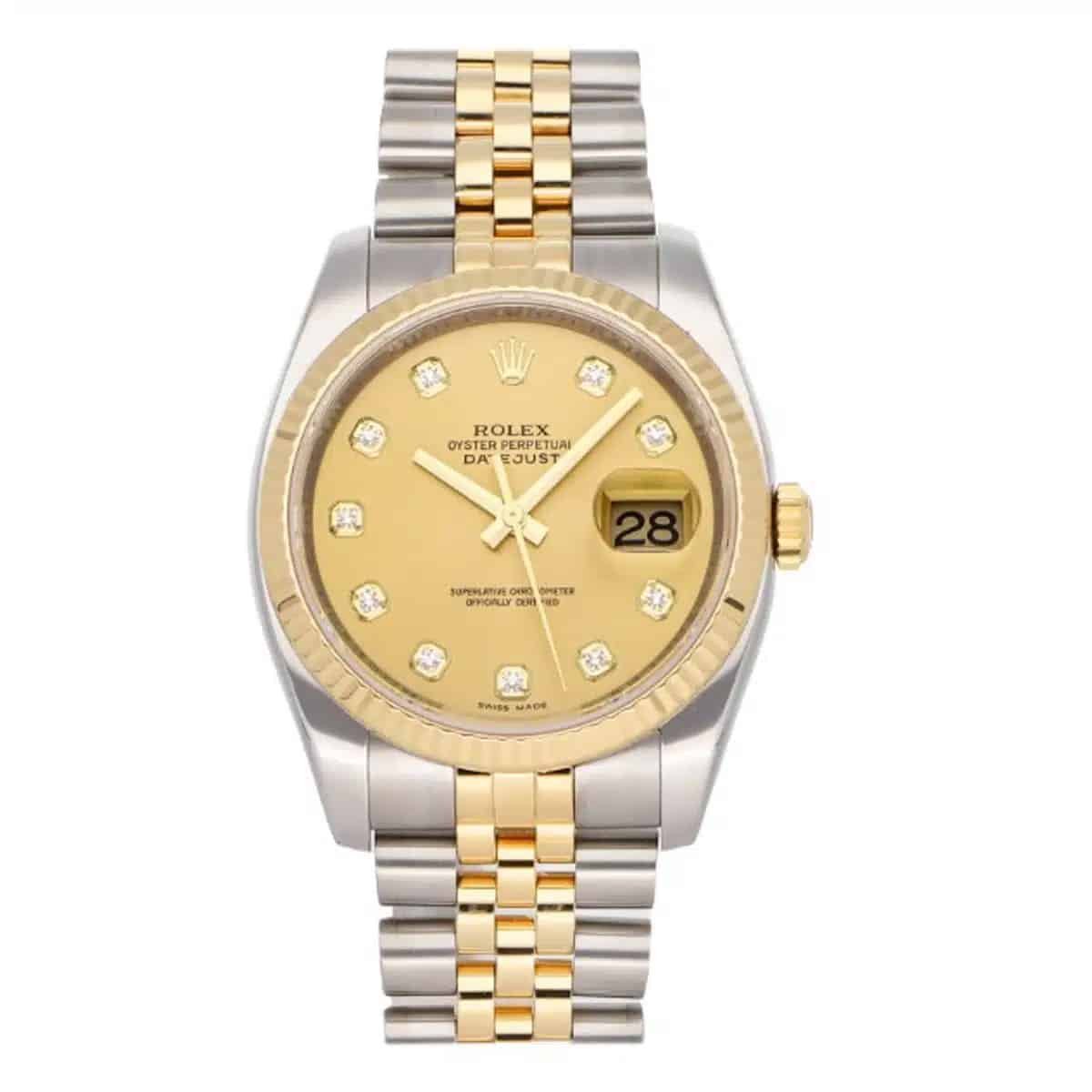 Rolex Datejust 116233-0150 Two-Tone Champagne Diamond Dial 36mm Jubilee Watch