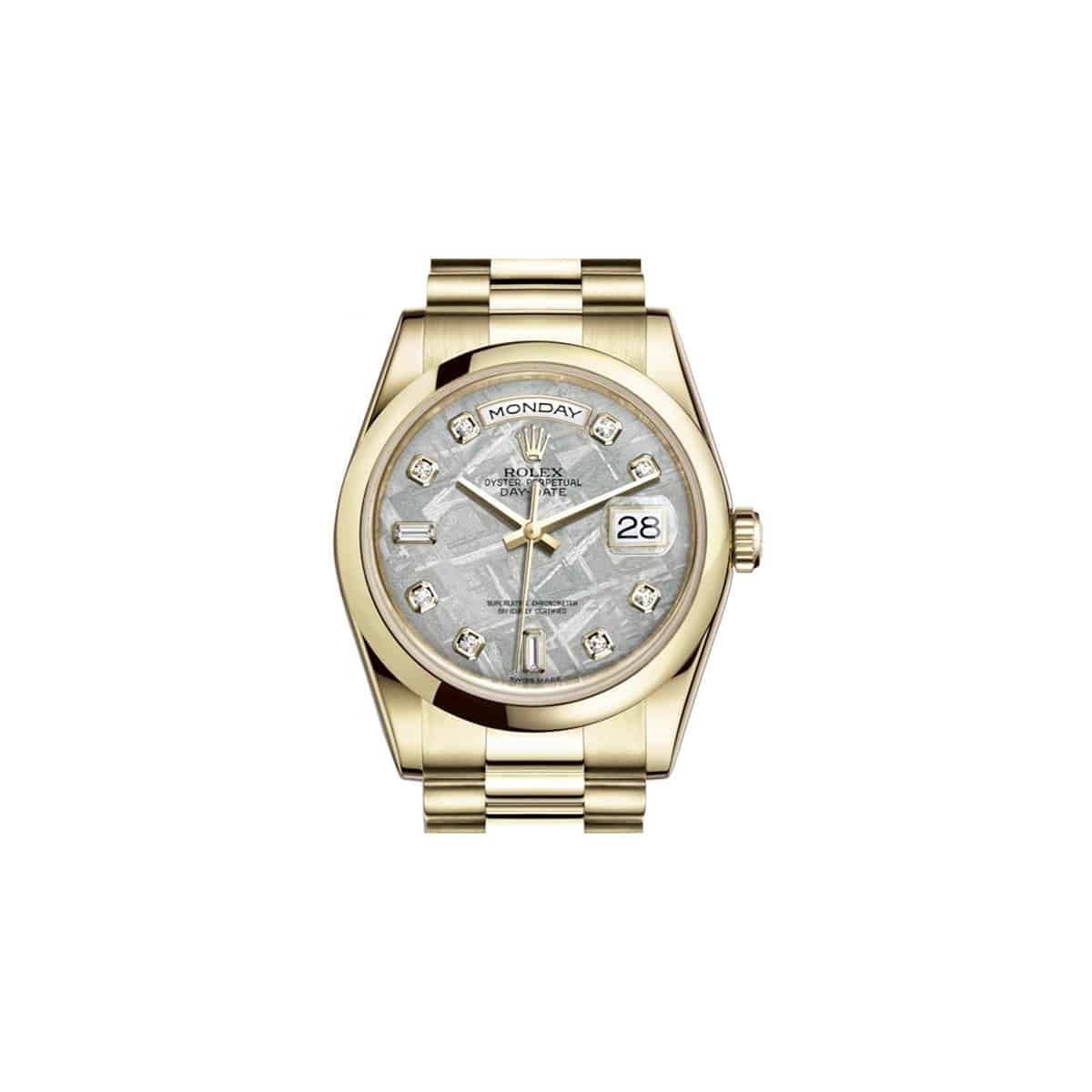 Rolex Day-Date 118208 Meteorite Diamond Dial Yellow Gold President Bracelet 36mm Watch