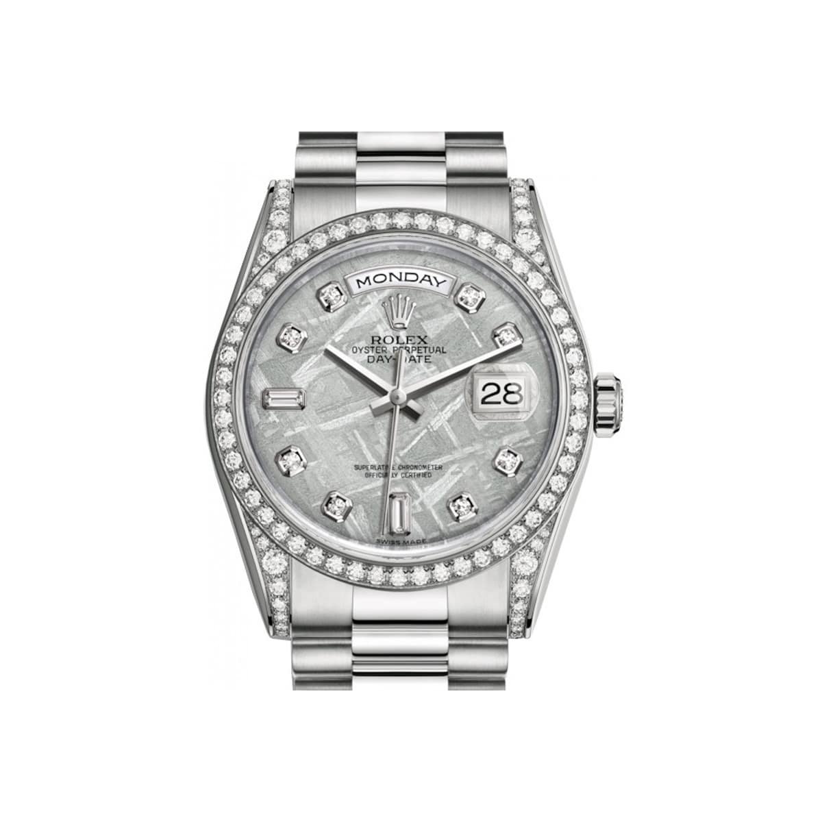 Rolex Day-Date 118389 Meteorite Diamond Dial White Gold 36mm Watch