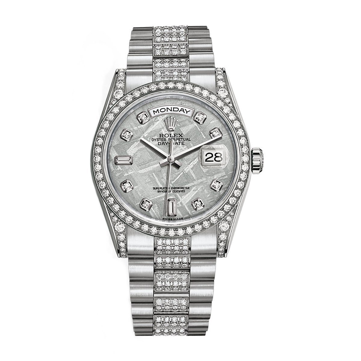 Rolex Day-Date 118389 Meteorite Diamond Dial White Gold Diamond President Bracelet 36mm Watch