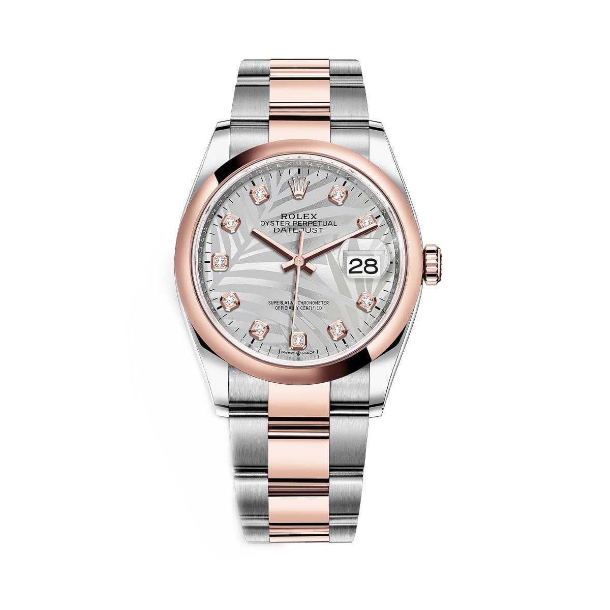 Rolex Datejust 126201-0038 Silver Palm Motif Dial Oyster Bracelet Watch