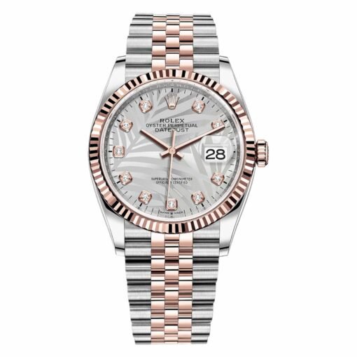 Rolex Datejust 126231-0037 Silver Palm Diamond Dial Oystersteel and Everose gold Bracelet Watch