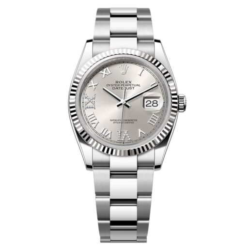 Rolex Datejust 126234-0030 Silver Roman Dial VI and IX Diamond Set 36mm Oyster Stainless Steel