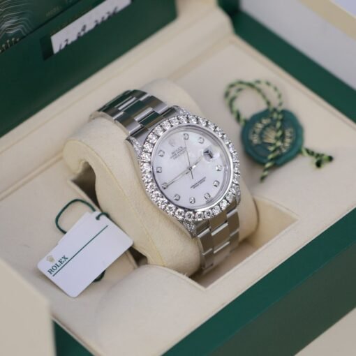 Rolex 126300 Datejust 41mm Aftermarket Mother of Pearl Diamond Dial, Diamond Bezel and Lugs Watch - Image 4