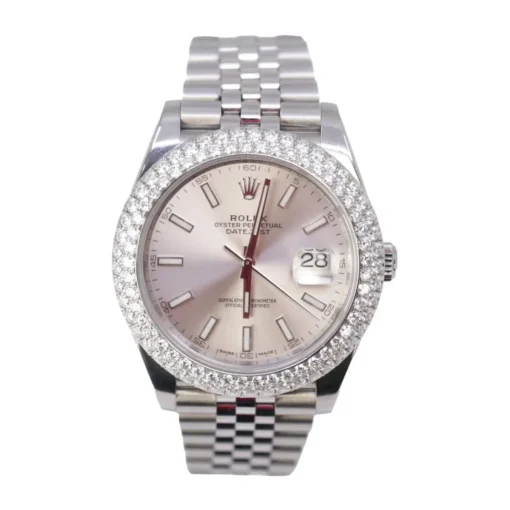 Rolex 126300 Silver Stick 41mm Dial Aftermarket Diamond Bezel