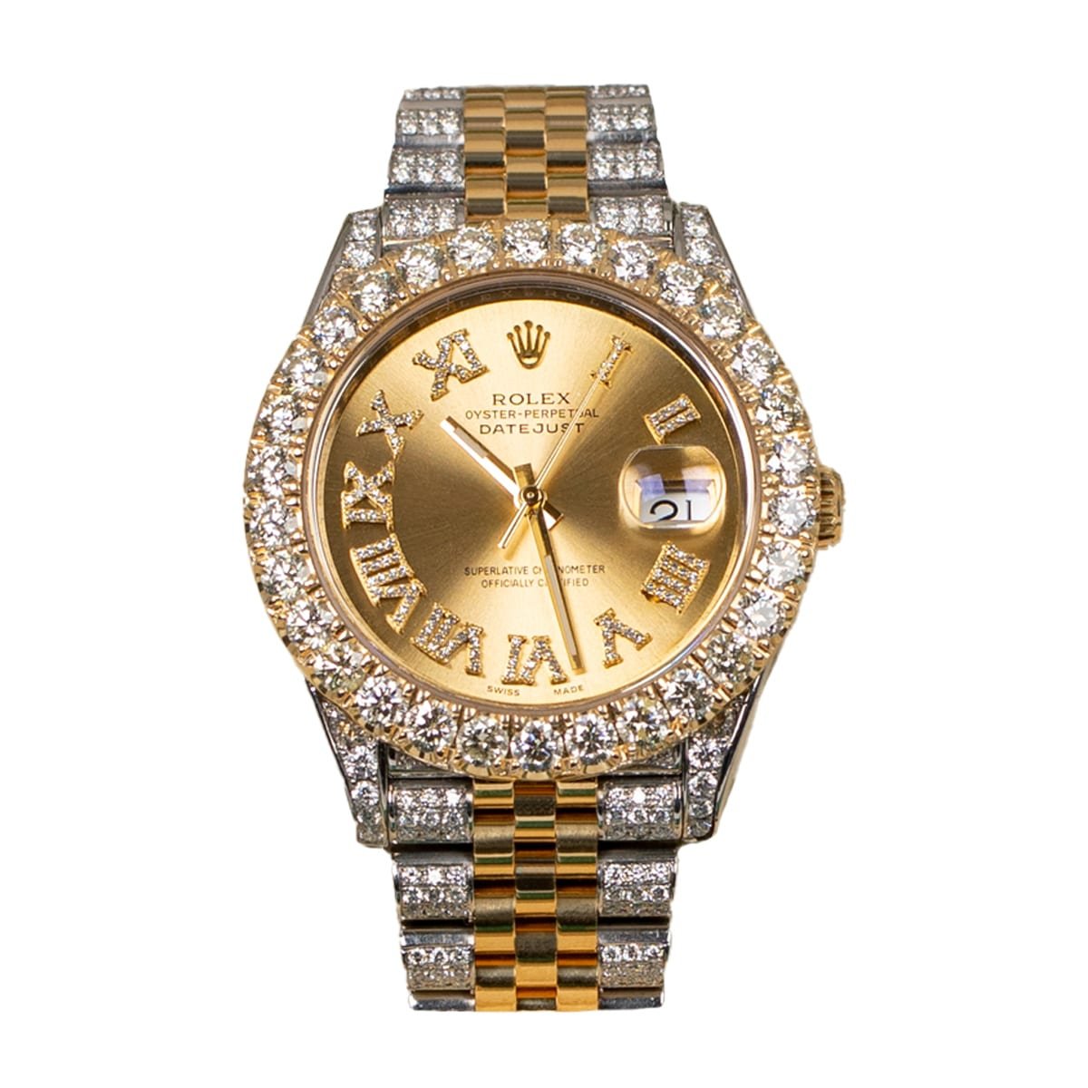 Rolex Datejust 126303 Aftermarket Iced Out Champagne Diamond Dial 41mm Two-Tone Watch