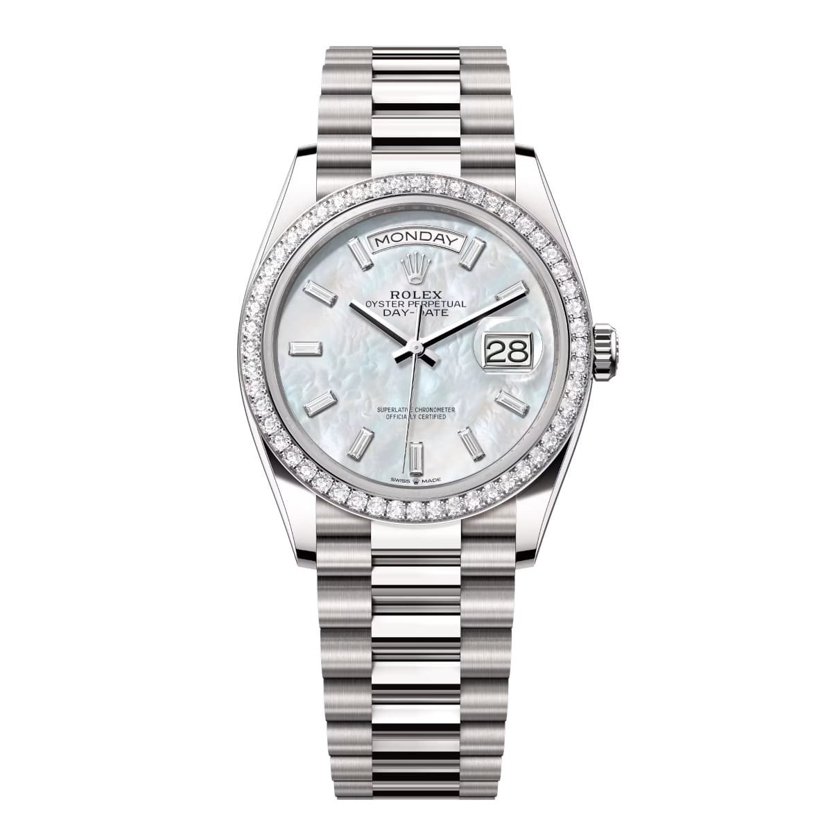 Rolex Day-Date 36mm 128349RBR-0049 White Mother-of-Pearl Dial President Bracelet