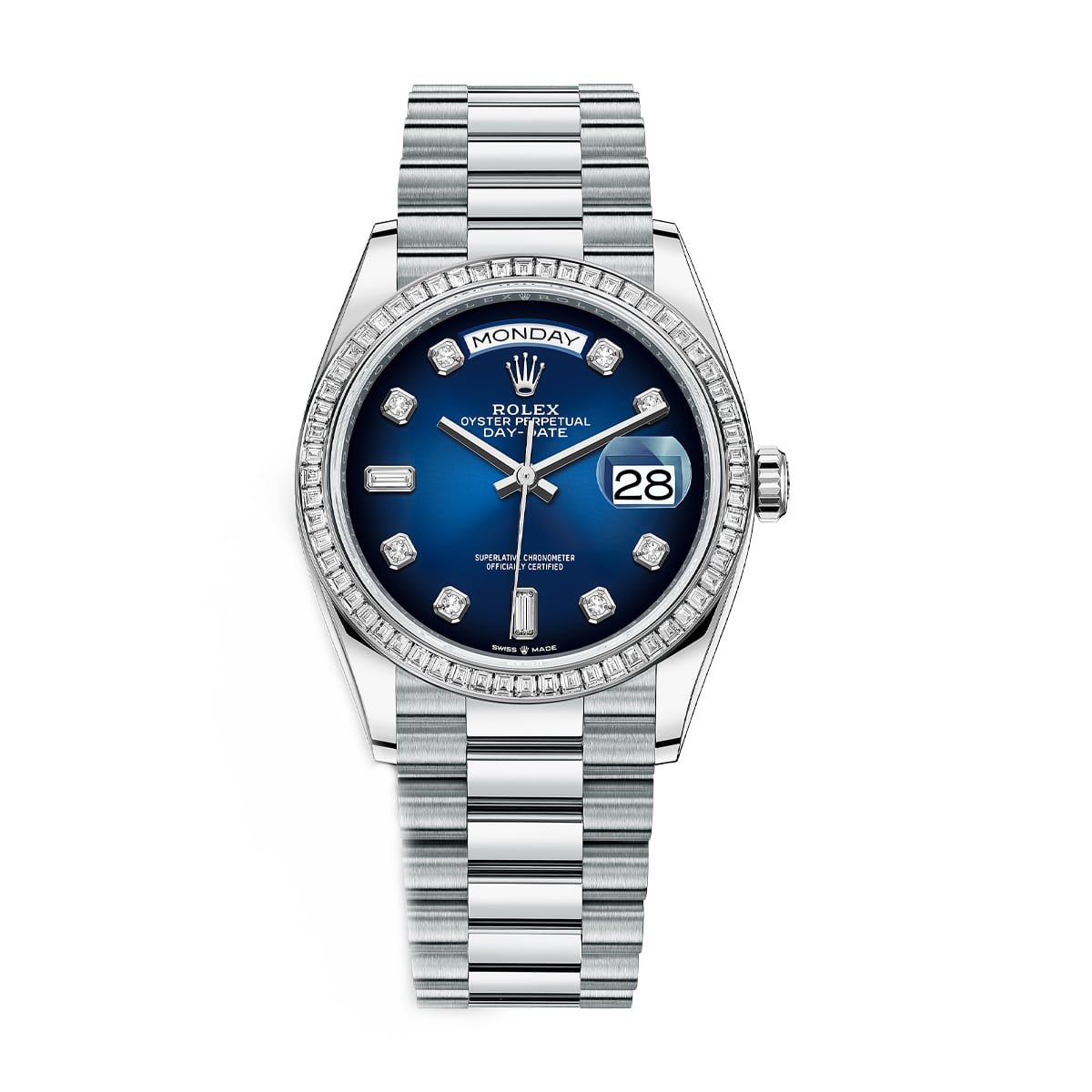 Rolex Day-Date 128396TBR Blue Ombré Diamonds Dial Platinum President Bracelet