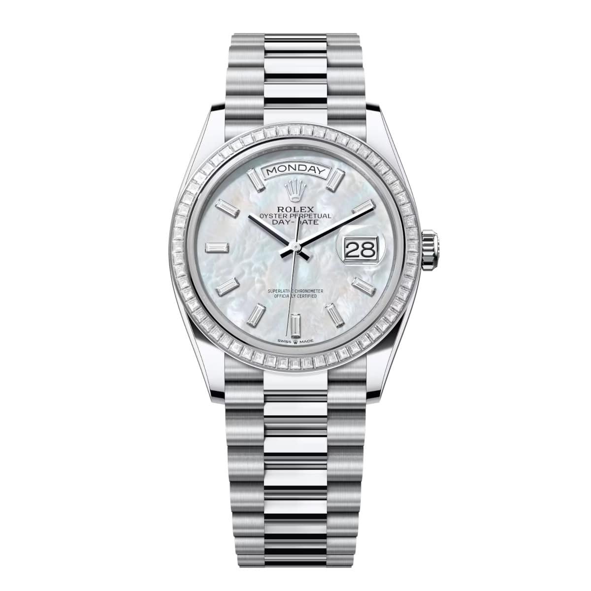 Rolex Day-Date 36mm 128396TBR-0022 White Mother-of-Pearl Dial President Bracelet