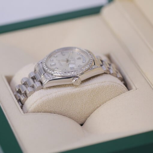 Rolex 18049 Day-Date 36mm Aftermarket Silver Diamond Dial, Lugs and Bezel 18K White Gold Watch - Image 3