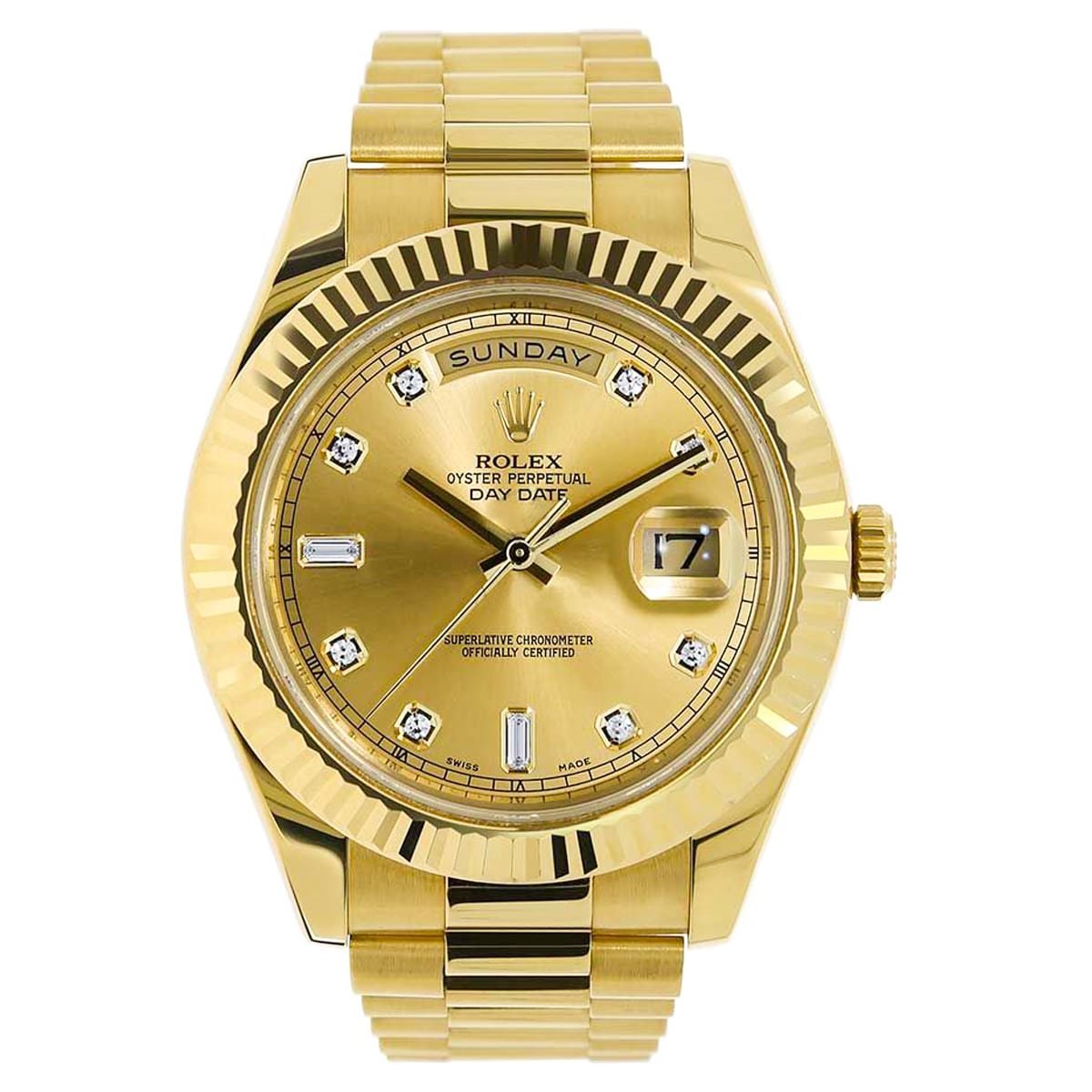 Rolex Day-Date II 218238 Champagne Diamond Dial 18k Yellow Gold Mens Watch