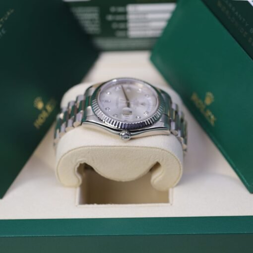 Rolex Day-Date II 218239 41mm Silver Diamond Fluted Bezel White Gold Watch - Image 3