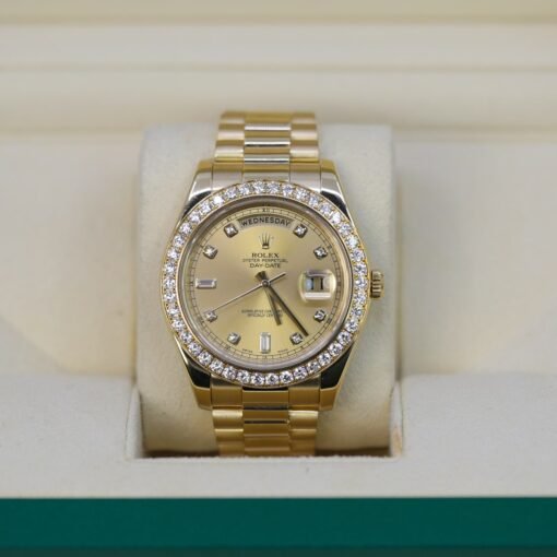 Rolex Day-Date 218348 Champagne Diamond Dial and Bezel 18kt Yellow Gold Watch - Image 2