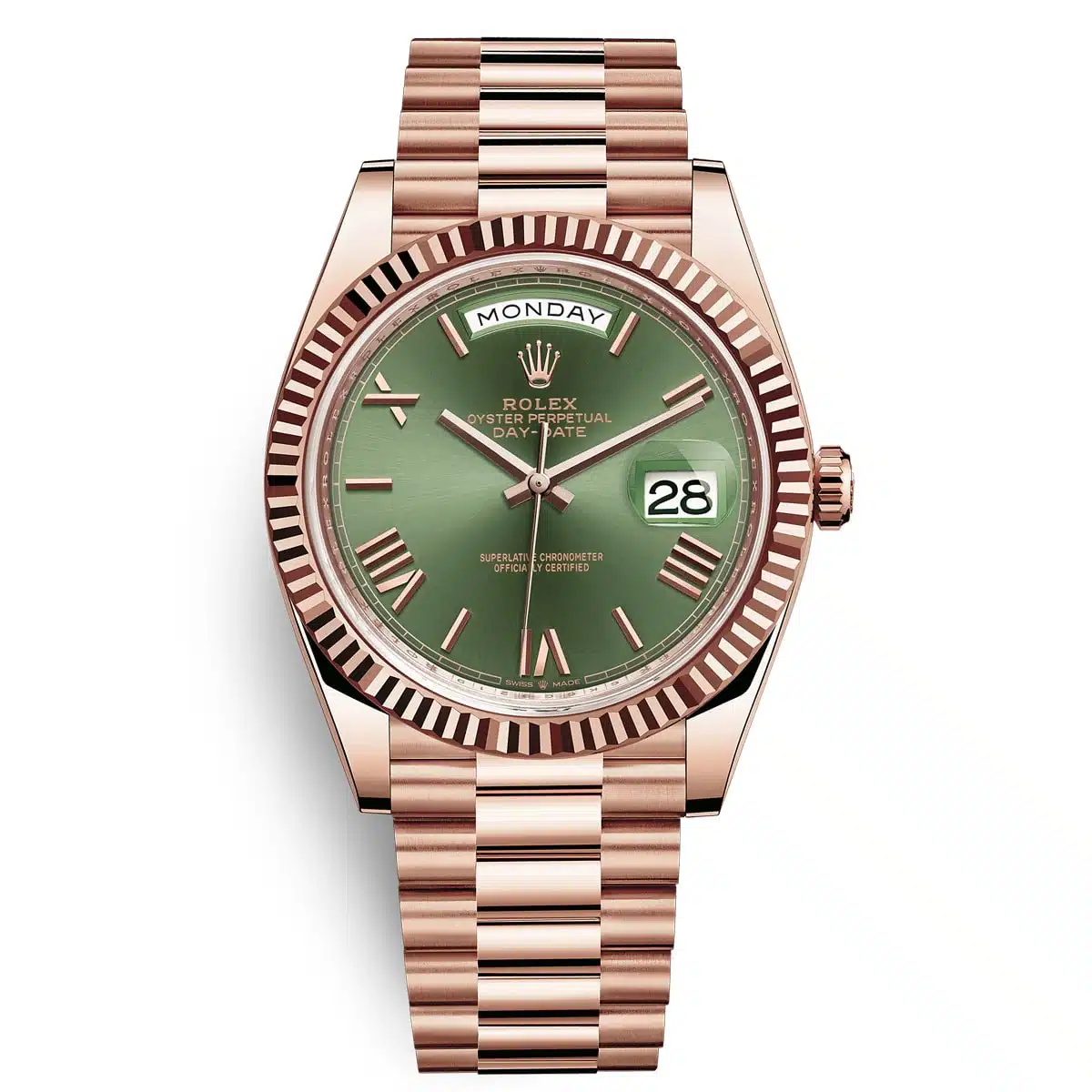 Rolex Everose Gold Day-Date 228235-0025 Olive Green Dial Watch
