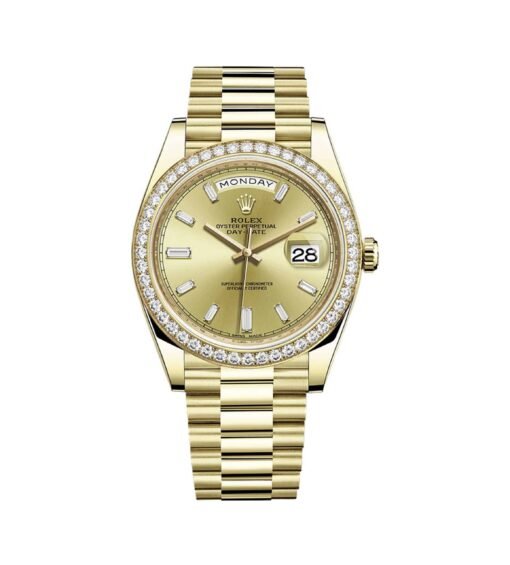 Rolex Day-Date 228348RBR-0002 Champagne Diamond Dial and Bezel Yellow Gold President Bracelet 40mm