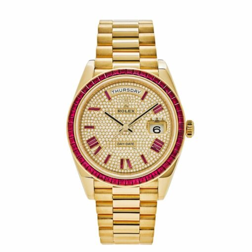 Rolex Day-Date 40mm 228398TRU Diamond Paved Dial Ruby Bezel President 40mm Watch