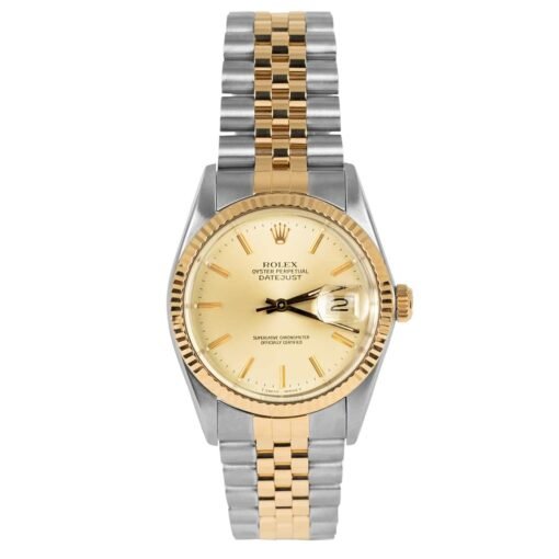 Rolex Datejust 16013 18k Yellow Gold and Stainless Steel Champagne Stick Dial Jubilee Watch