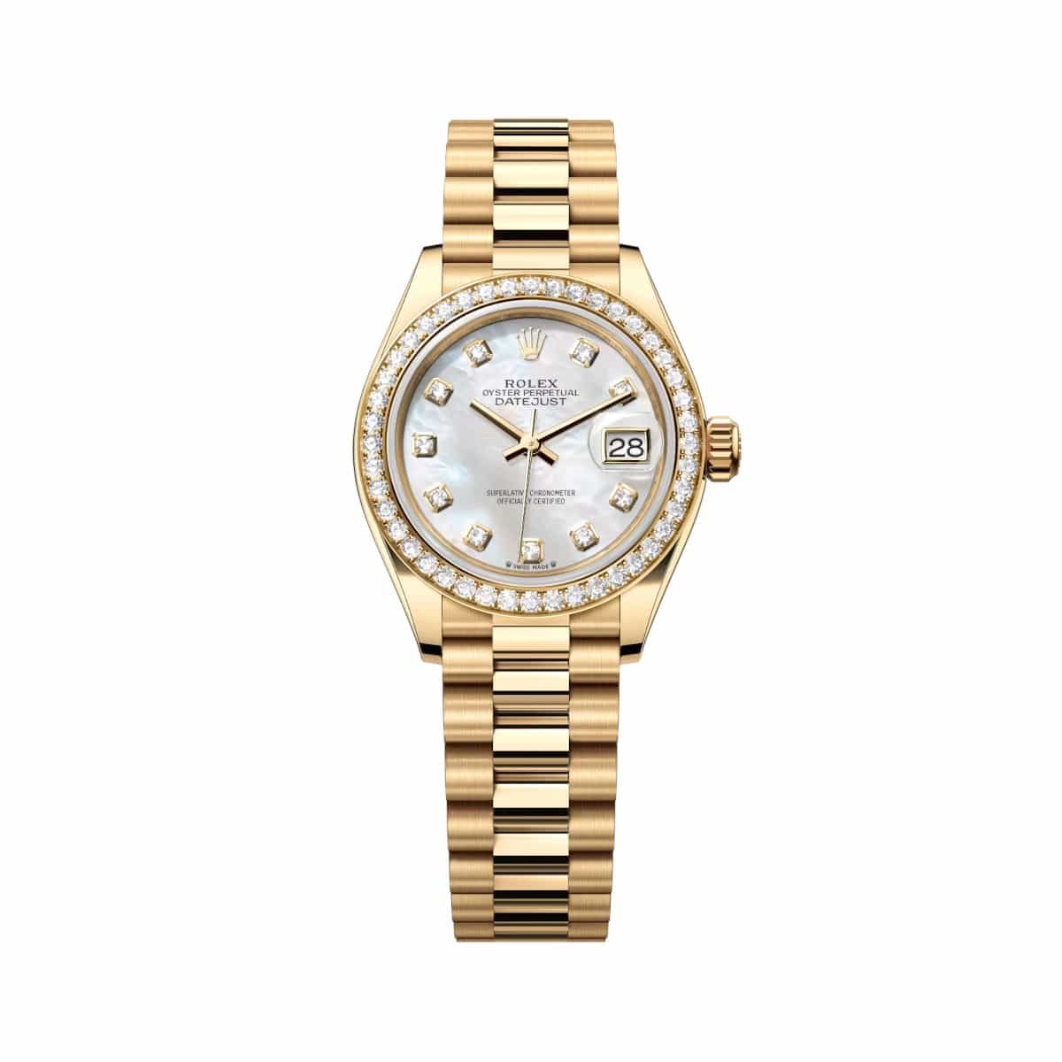 Rolex Lady-Datejust 279138RBR-0015 White Mother-of-Pearl 28mm Dial President Bracelet Watch