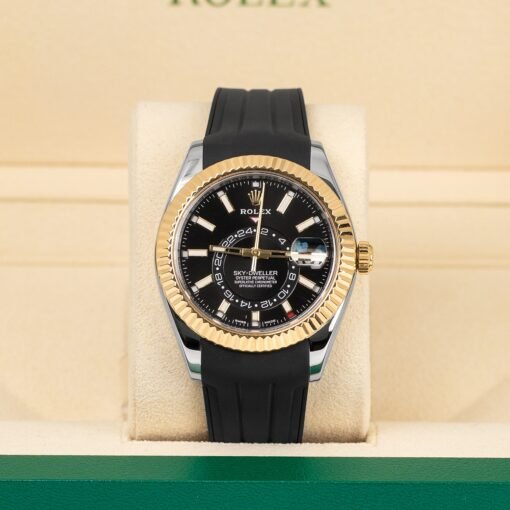 Rolex Sky-Dweller 326933 18kt Yellow Gold and Stainless Steel Black Index Dial Rubber B Band Watch - Image 3