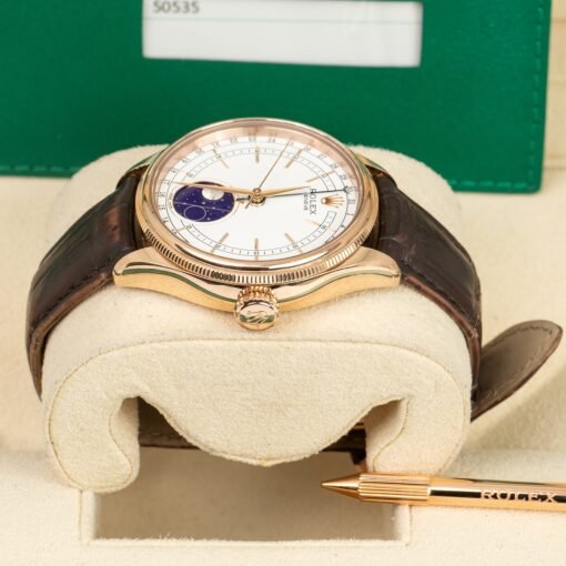 Rolex Cellini Moonphase 50535 White Dial Leather Strap 39mm Watch - Image 4
