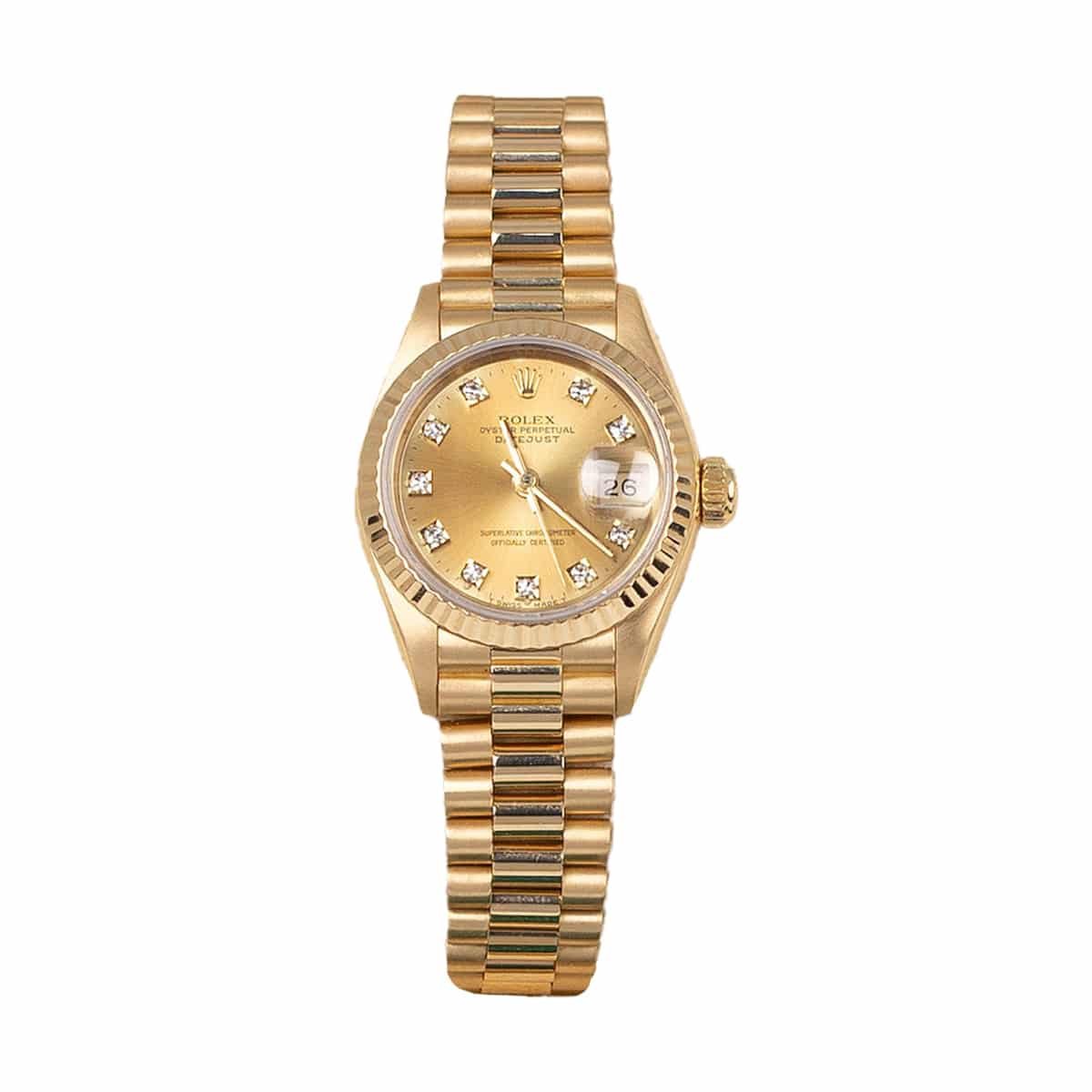 Rolex 69178 Lady Datejust 18K Yellow Gold  President Champagne Diamond Dial Watch