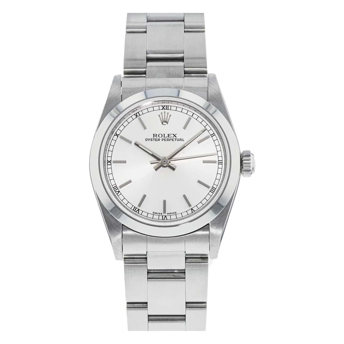 Rolex 77080 Oyster Perpetual Midsize 31mm Silver Stick Watch