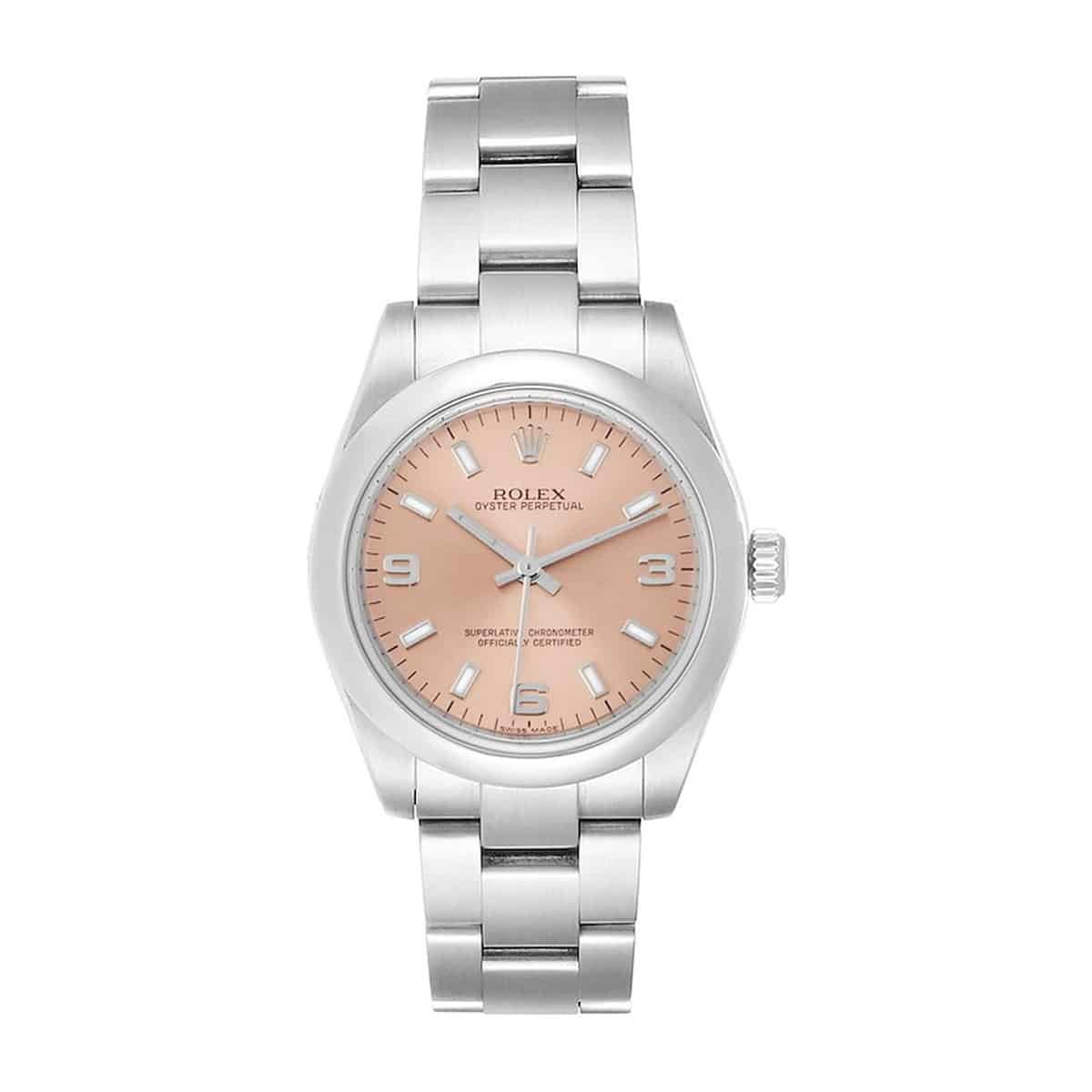 Rolex Oyster Perpetual 177200-0025 Rose Gold Arabic Dial with Luminescent Markers 31mm Watch