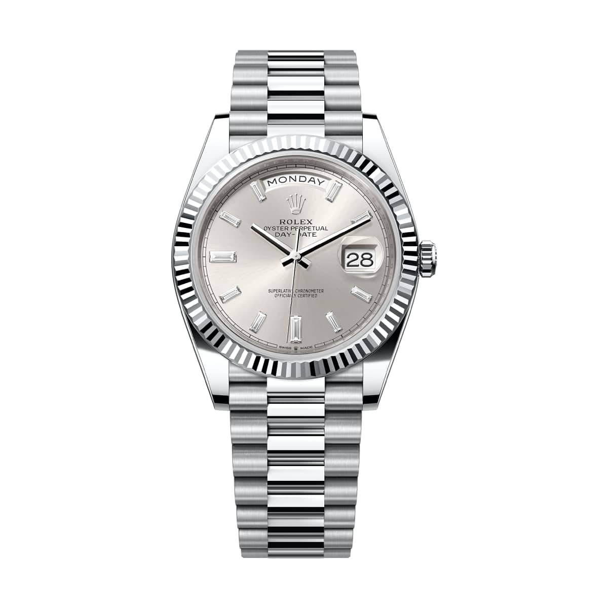 Rolex Day Date 228236-0002 Silver Diamonds Dial