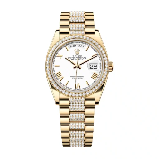 Rolex Day Date 128348rbr-0065 Green White Roman Dial & Diamond Bracelet