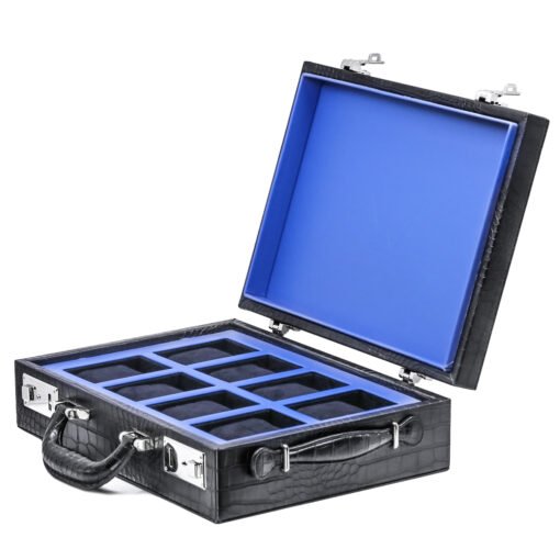 High End Watch Briefcase for 8 watches Black Travel PU Leather Watch Storage