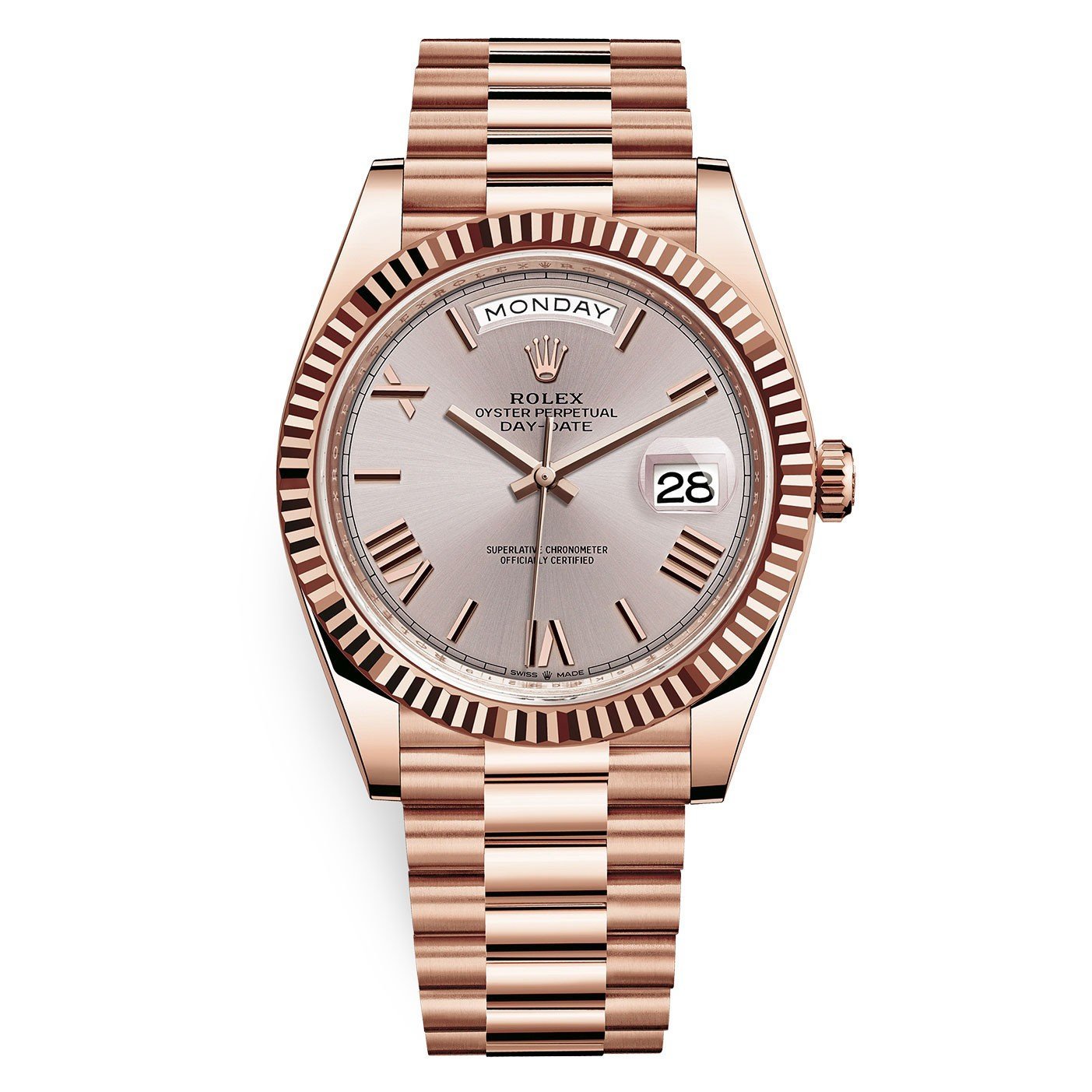 Rolex 228235-0001 Day-Date Sundust Roman 40mm Everose Gold Watch