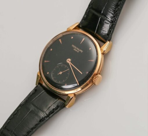 Patek Philippe 1578 Calatrava Aftermarket Black Dial Rose Gold Black Strap 35mm Watch - Image 5